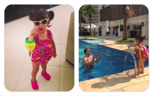bruna aos 2 anos nandando maiô colete flutuante aqualeve