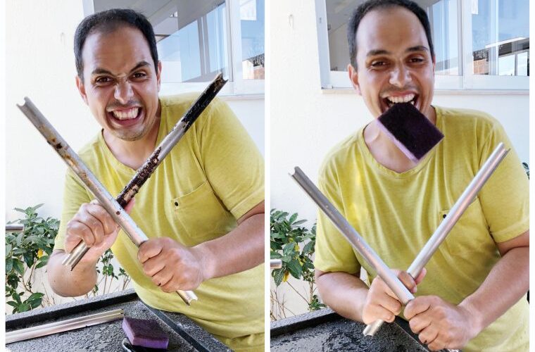 Antes e depois da esponja roxinha de limpeza extrema